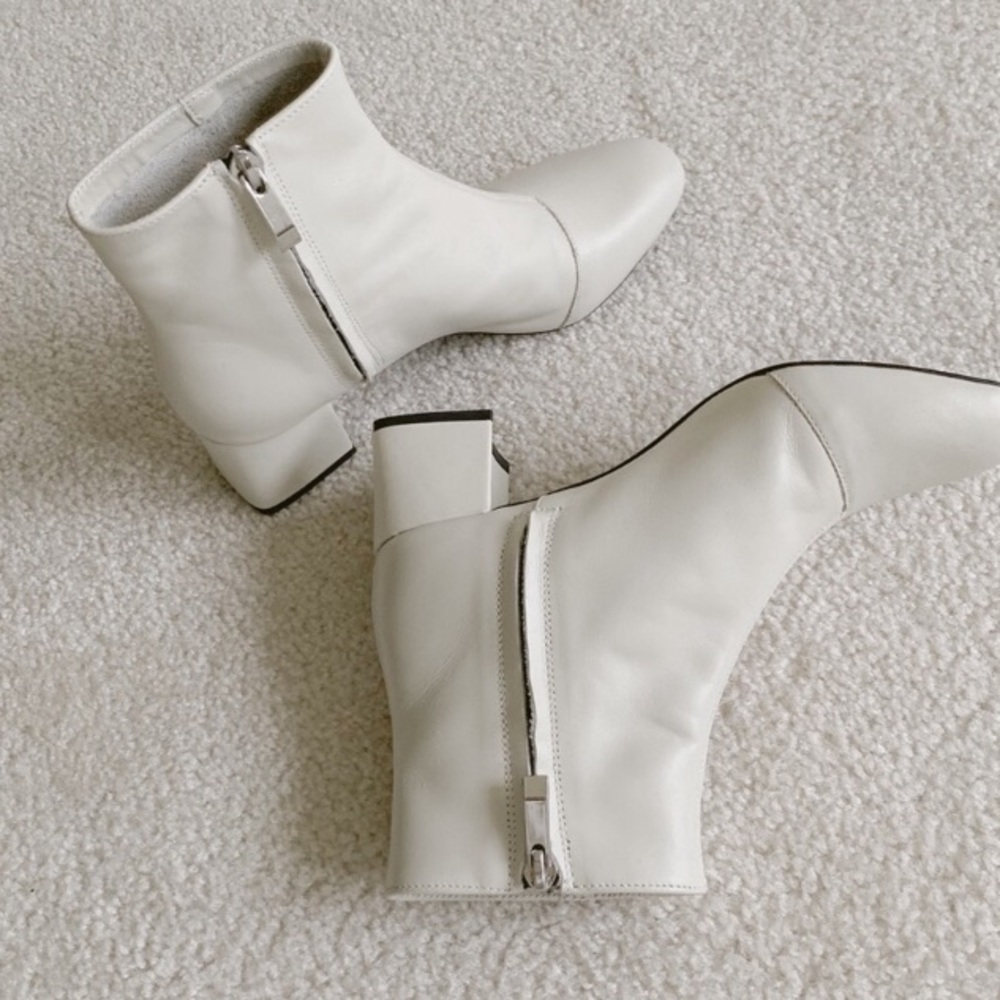 Zara white heeled leather ankle boots